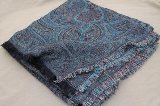 photo of 80s 90s vintage paisley shawl or table cover cloth, wool blend woven in Belgium #3