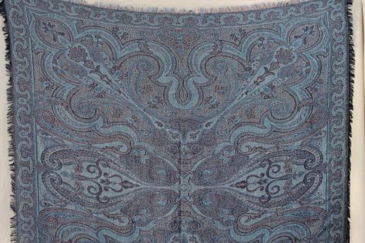 photo of 80s 90s vintage paisley shawl or table cover cloth, wool blend woven in Belgium #4