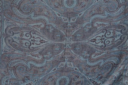 photo of 80s 90s vintage paisley shawl or table cover cloth, wool blend woven in Belgium #5