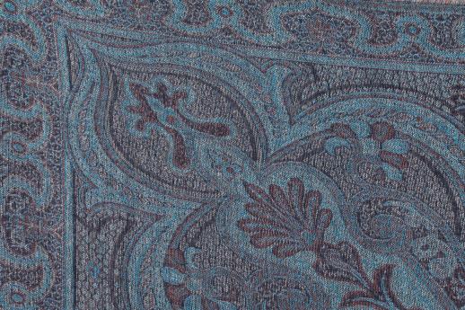 photo of 80s 90s vintage paisley shawl or table cover cloth, wool blend woven in Belgium #7