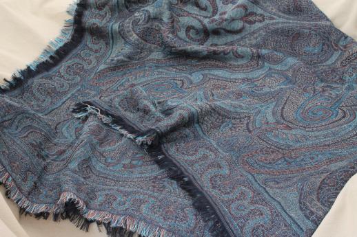 photo of 80s 90s vintage paisley shawl or table cover cloth, wool blend woven in Belgium #10