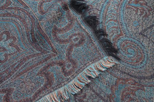 photo of 80s 90s vintage paisley shawl or table cover cloth, wool blend woven in Belgium #11