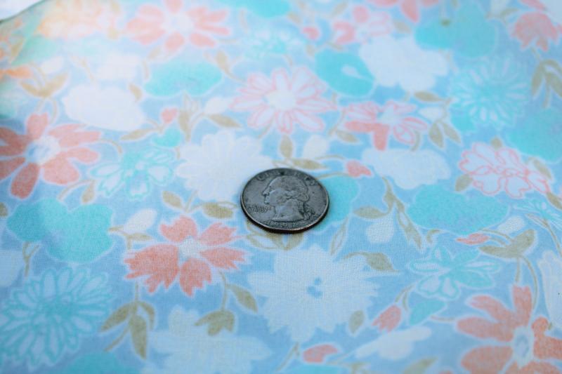 photo of 80s 90s vintage sheer cotton fabric w/ watercolor style floral aqua, olive green, coral #1