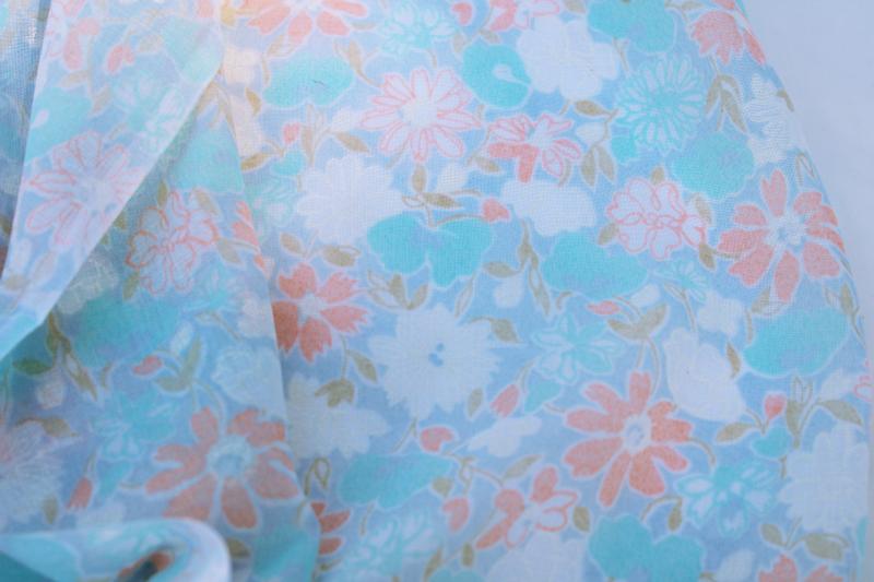 photo of 80s 90s vintage sheer cotton fabric w/ watercolor style floral aqua, olive green, coral #2