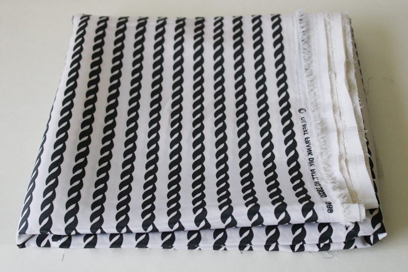 photo of 80s 90s vintage silky poly shirt or dress fabric, mod black & white chain print Gilbert Frank design  #1