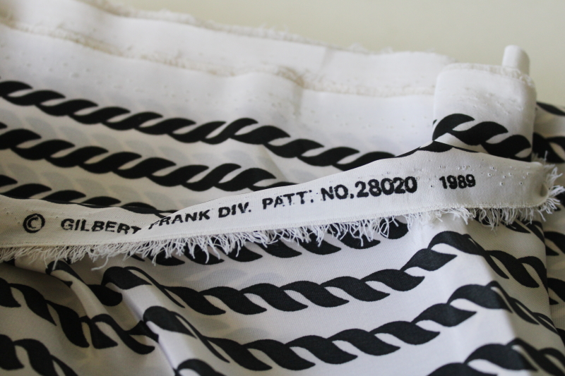 photo of 80s 90s vintage silky poly shirt or dress fabric, mod black & white chain print Gilbert Frank design #2