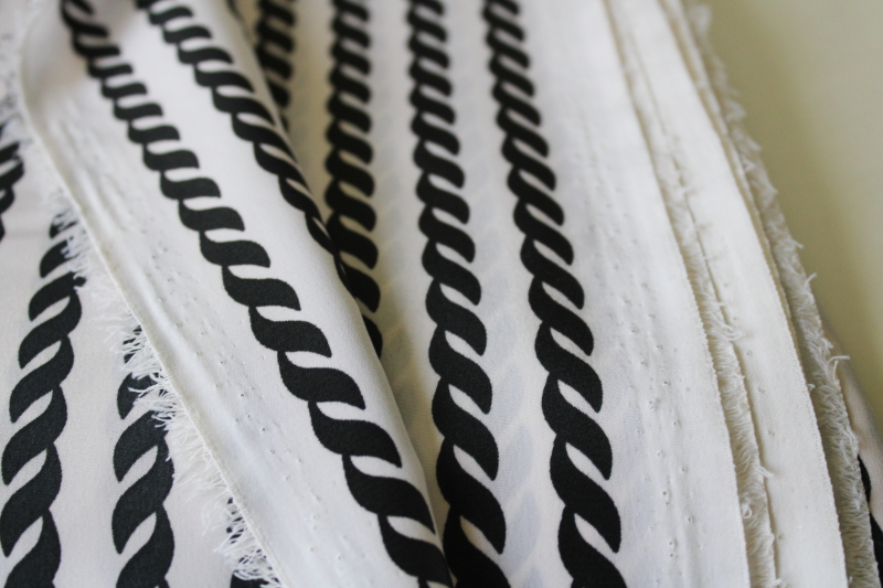 photo of 80s 90s vintage silky poly shirt or dress fabric, mod black & white chain print Gilbert Frank design #3