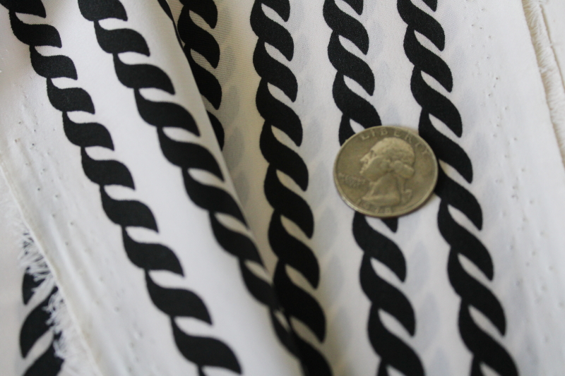 photo of 80s 90s vintage silky poly shirt or dress fabric, mod black & white chain print Gilbert Frank design #4