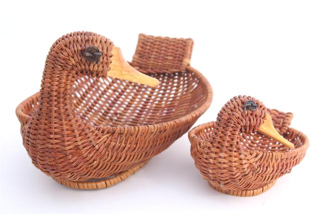 photo of 80s 90s vintage wicker basket family of ducks, duck baskets large & small #5