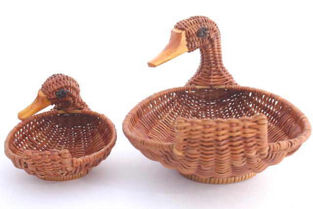 photo of 80s 90s vintage wicker basket family of ducks, duck baskets large & small #7