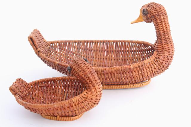 photo of 80s 90s vintage wicker basket family of ducks, duck baskets large & small #8