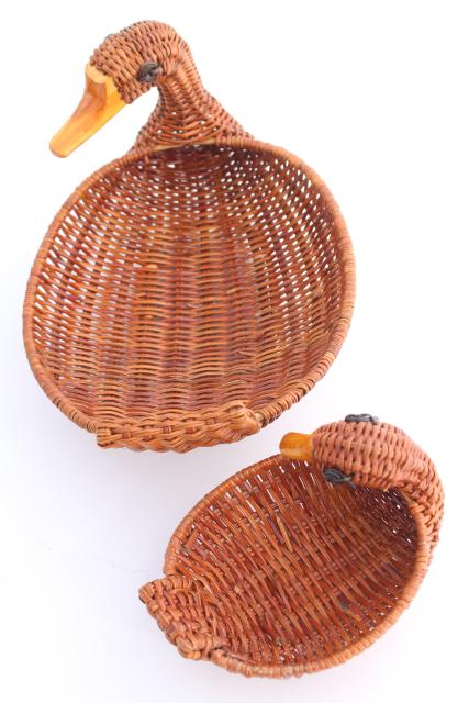 photo of 80s 90s vintage wicker basket family of ducks, duck baskets large & small #9