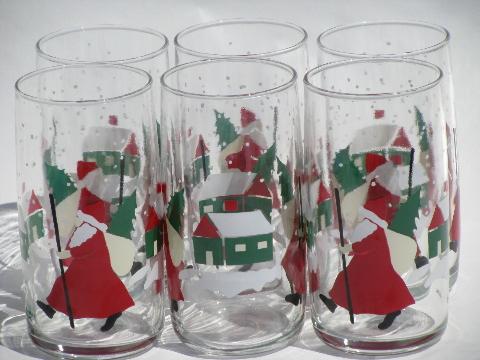 photo of 80s Anchor Hocking Christmas glasses, St. Nicholas Santa w/ tree #1