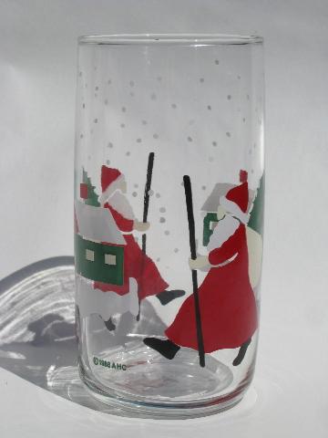 photo of 80s Anchor Hocking Christmas glasses, St. Nicholas Santa w/ tree #2