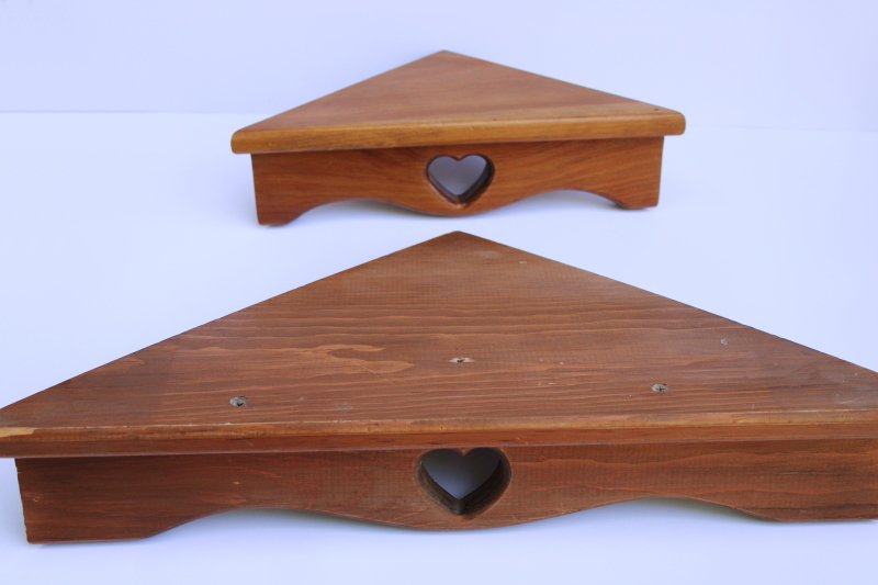 photo of 80s country heart cutout wood corner shelf large & small, cute vintage display shelves #4