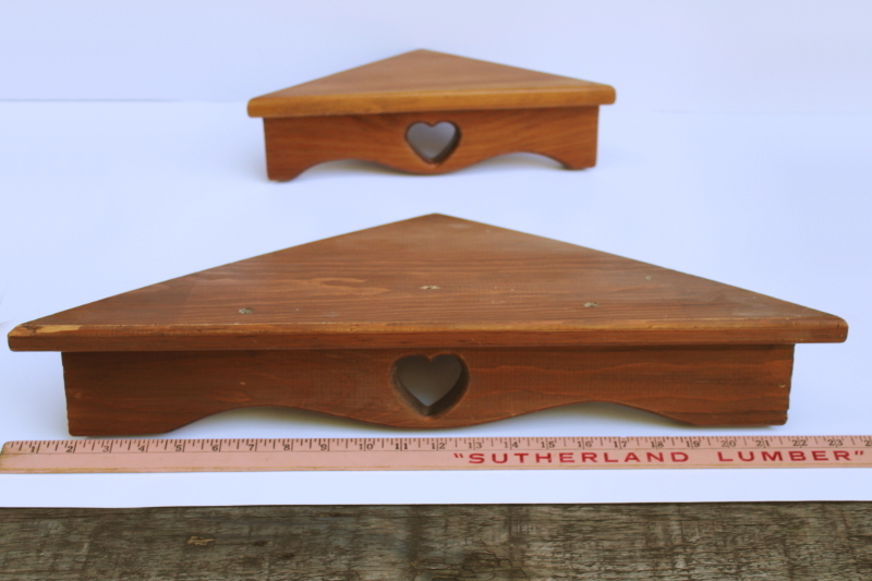 photo of 80s country heart cutout wood corner shelf large & small, cute vintage display shelves #5