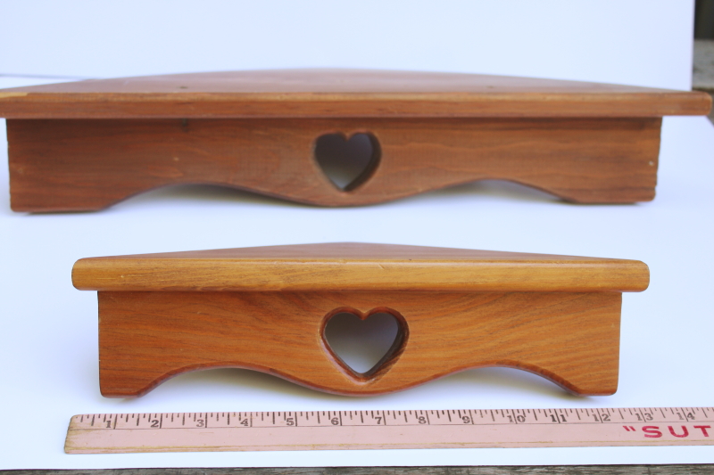 photo of 80s country heart cutout wood corner shelf large & small, cute vintage display shelves #6