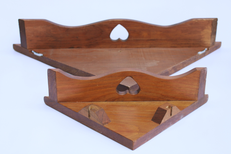 photo of 80s country heart cutout wood corner shelf large & small, cute vintage display shelves #7