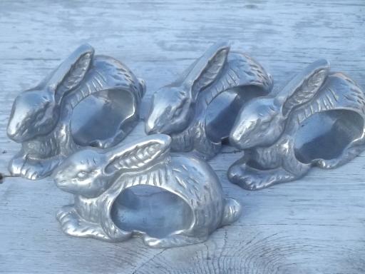 photo of 80s retro aluminum napkin rings, set of vintage Arthur Court rabbits? #1