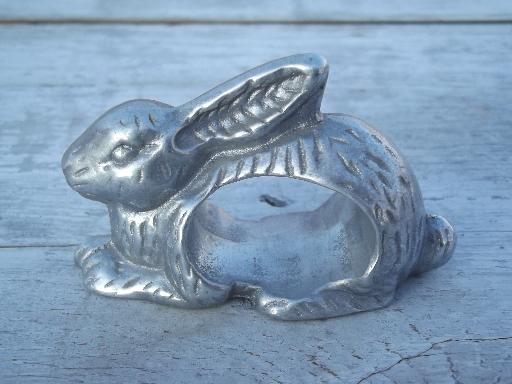 photo of 80s retro aluminum napkin rings, set of vintage Arthur Court rabbits? #2