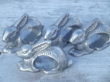 catalog photo of 80s retro aluminum napkin rings, set of vintage Arthur Court rabbits?