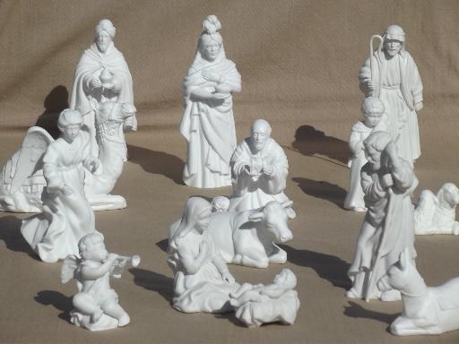 photo of 80s vintage Avon bisque china Christmas Nativity scene creche figures set #1