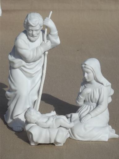 photo of 80s vintage Avon bisque china Christmas Nativity scene creche figures set #2