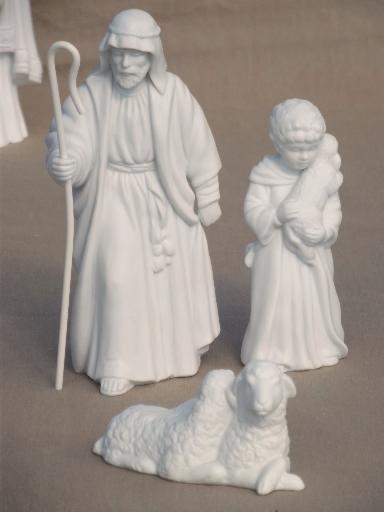 photo of 80s vintage Avon bisque china Christmas Nativity scene creche figures set #5