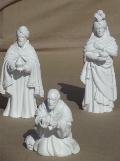 photo of 80s vintage Avon bisque china Christmas Nativity scene creche figures set #6