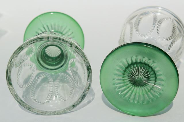 photo of 80s vintage Avon emerald accent green & clear glass decanter, glasses, tray set #2