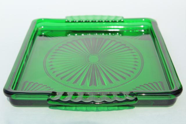 photo of 80s vintage Avon emerald accent green & clear glass decanter, glasses, tray set #7