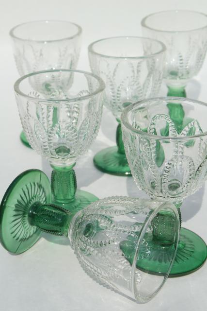 photo of 80s vintage Avon emerald accent green & clear glass decanter, glasses, tray set #10