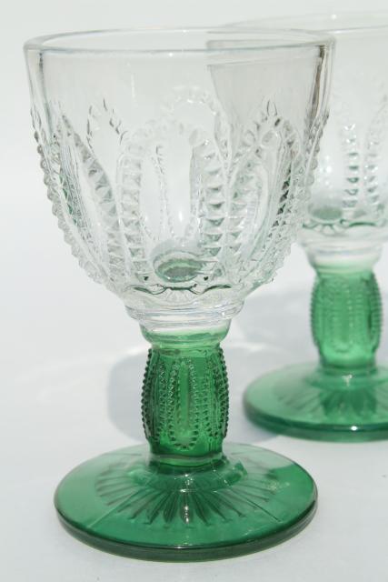 photo of 80s vintage Avon emerald accent green & clear glass decanter, glasses, tray set #11