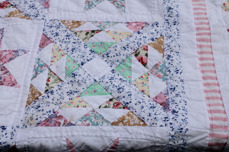 photo of 80s vintage Chinese hand stitched cotton patchwork quilt, star pattern candy pastel colors  #6