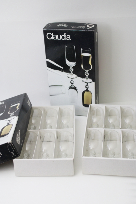 photo of 80s vintage Claudia stemware, set of 12 crystal champagne flute glasses hand blown glass Poland #1