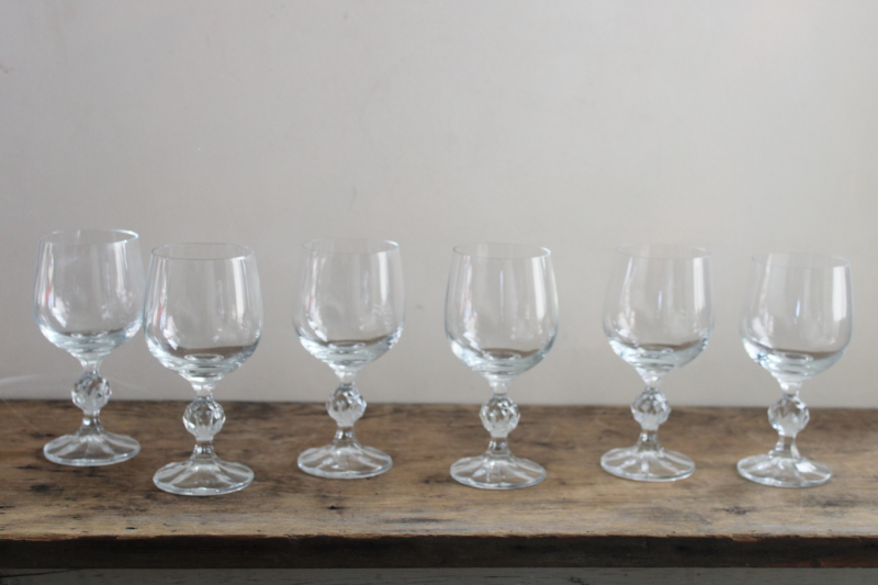 photo of 80s vintage Claudia stemware, set of 6 crystal wine glasses hand blown glass Poland #1