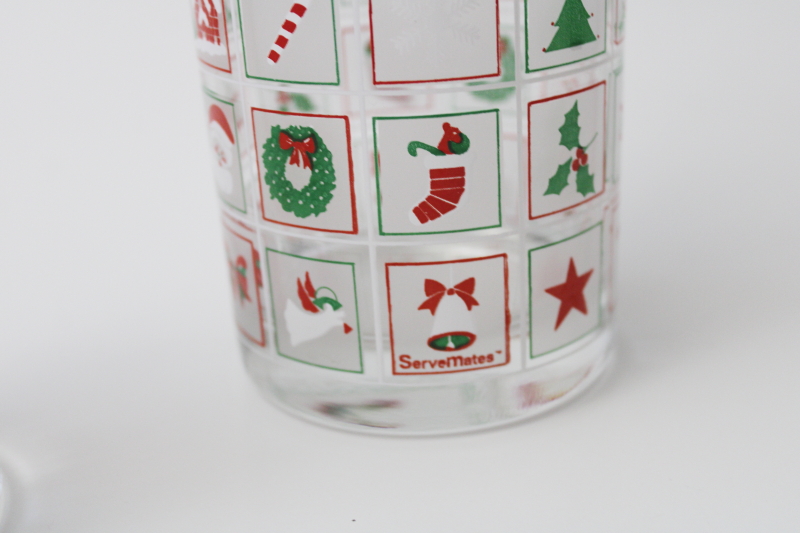 photo of 80s vintage Culver double old fashioned glasses, Christmas Potpourri pattern #2