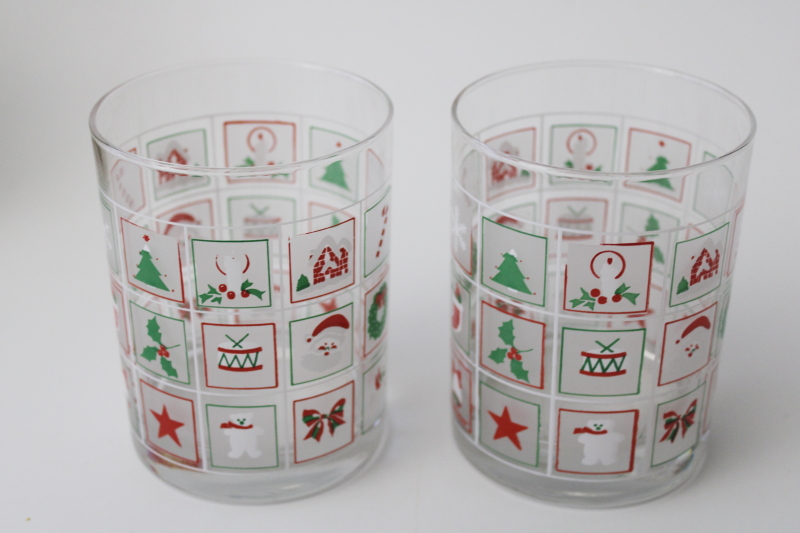 photo of 80s vintage Culver double old fashioned glasses, Christmas Potpourri pattern #3