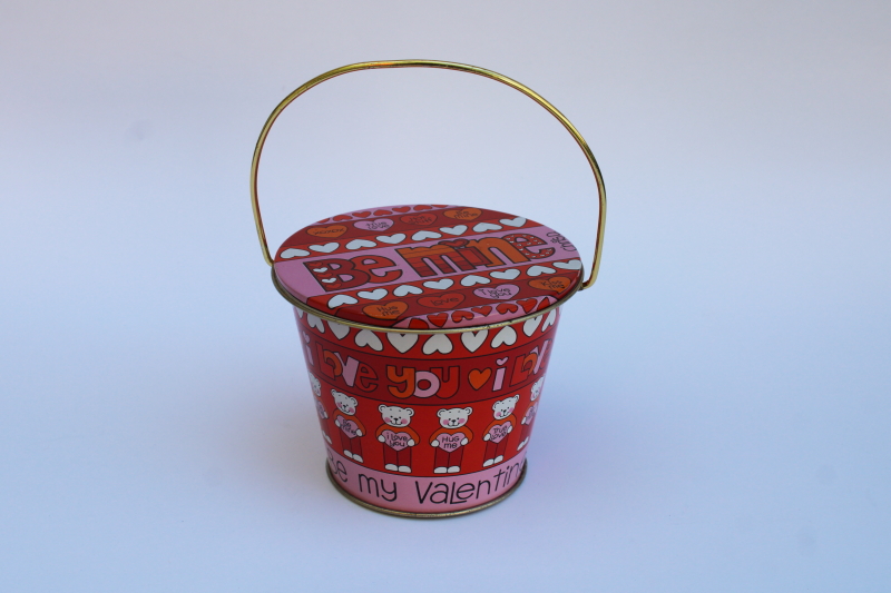 photo of 80s vintage Enesco Hong Kong tin treat bucket Valentine's Day candy container  #1