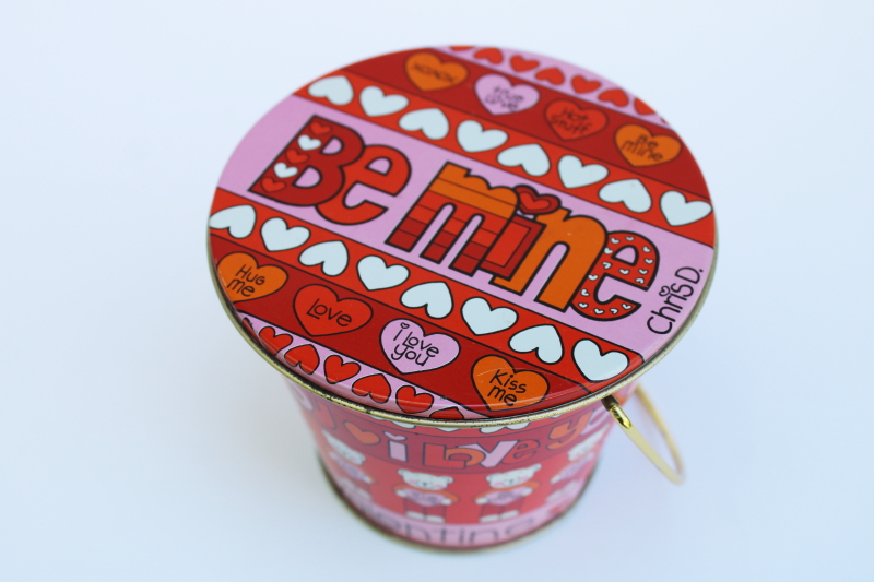 photo of 80s vintage Enesco Hong Kong tin treat bucket Valentine's Day candy container #2