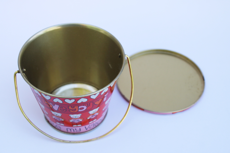photo of 80s vintage Enesco Hong Kong tin treat bucket Valentine's Day candy container #3