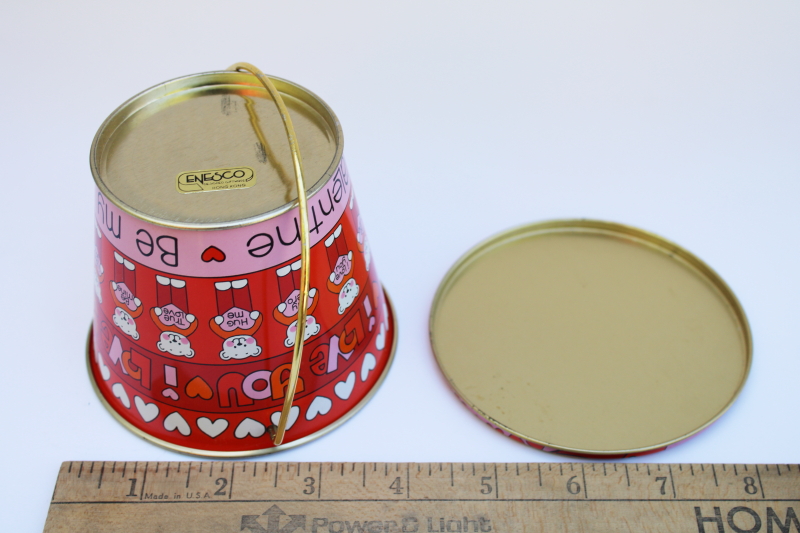 photo of 80s vintage Enesco Hong Kong tin treat bucket Valentine's Day candy container #4