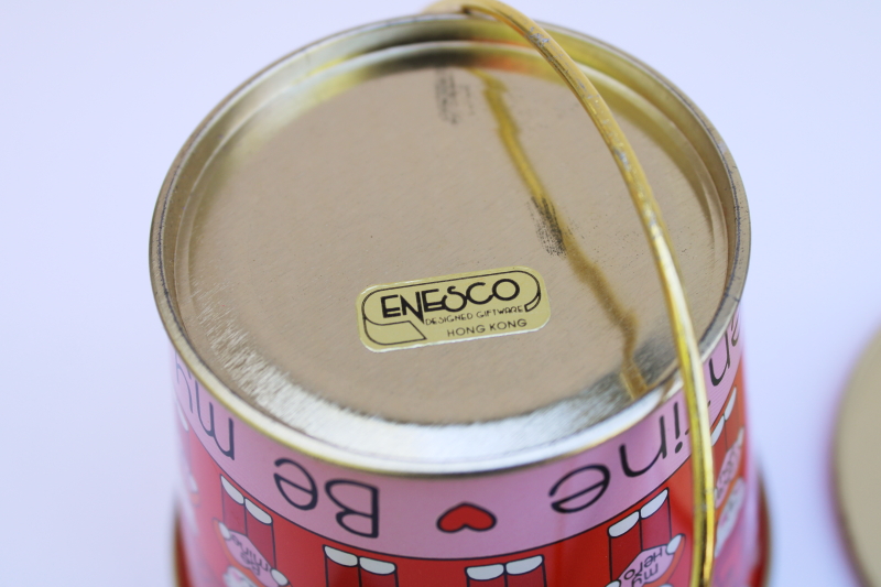 photo of 80s vintage Enesco Hong Kong tin treat bucket Valentine's Day candy container #5