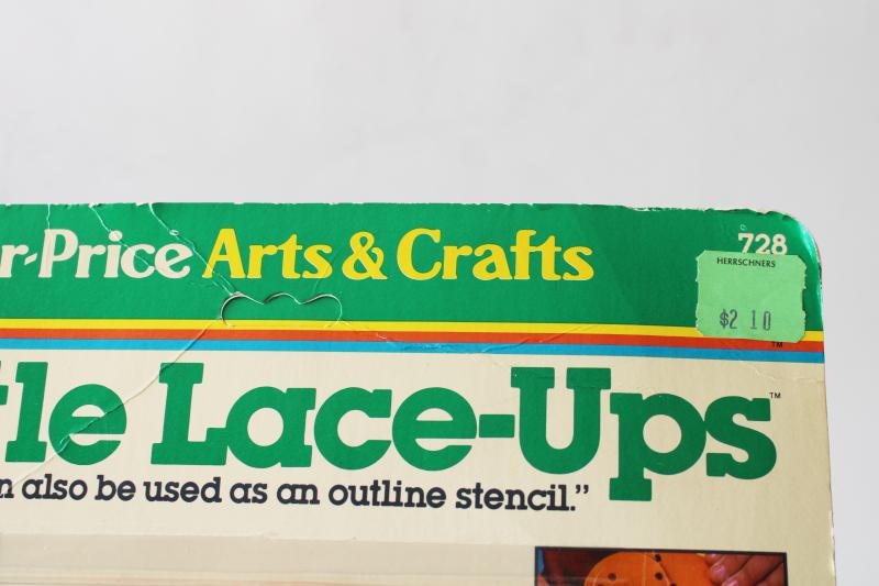 photo of 80s vintage Fisher Price lace up sewing card, plastic bear and laces sealed package #2