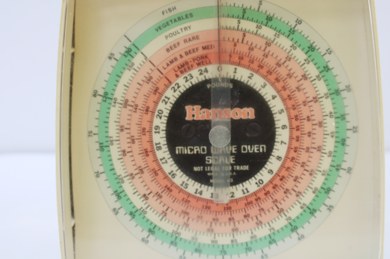 photo of 80s vintage Hanson kitchen scale, mod pastel colors peach pink & mint green face  #2