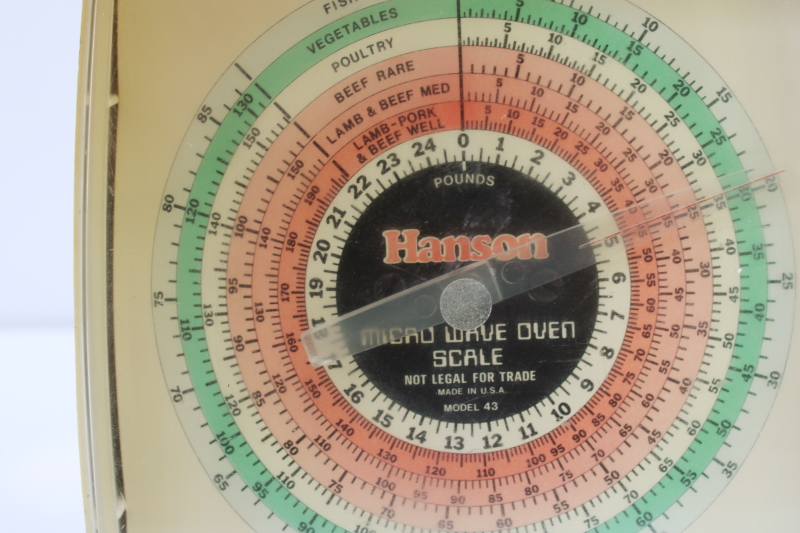 photo of 80s vintage Hanson kitchen scale, mod pastel colors peach pink & mint green face  #3