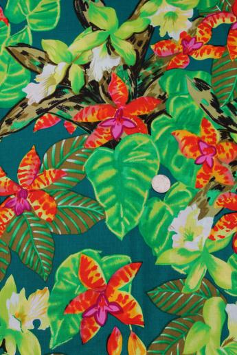 photo of 80s vintage Hawaiian print cotton fabric, tropical print fabric for shirts, shorts etc. #1