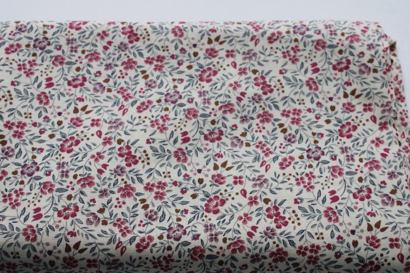 photo of 80s vintage Hoffman California fabric, floral print cotton rose pink & dusty plum #1