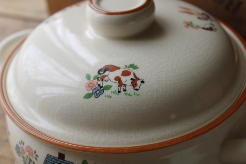 photo of 80s vintage Japan stoneware Country Home grandmacore folk art farm Jamestown china covered casserole  #2