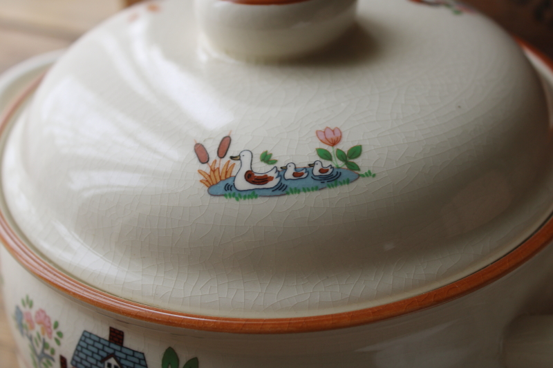 photo of 80s vintage Japan stoneware Country Home grandmacore folk art farm Jamestown china covered casserole  #4